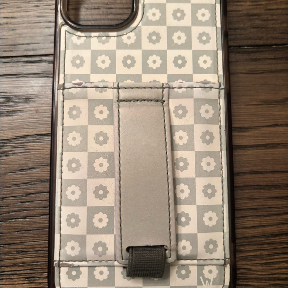 Stylish Green Floral Walli iPhone Case with Strap and Card Slot iPhone 15 Plus